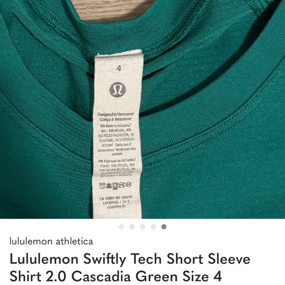 Lululemon Swiftly Tech Short Sleeve Shirt 2.0 Cascadia Green Size 4 - Picture 4 of 5